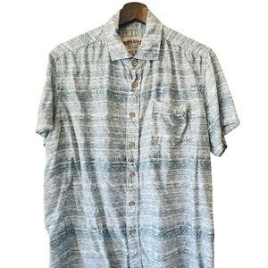 North River Mens Blue Steel Geometric‎ Print Tencel Rayon Button Up Shirt Large
